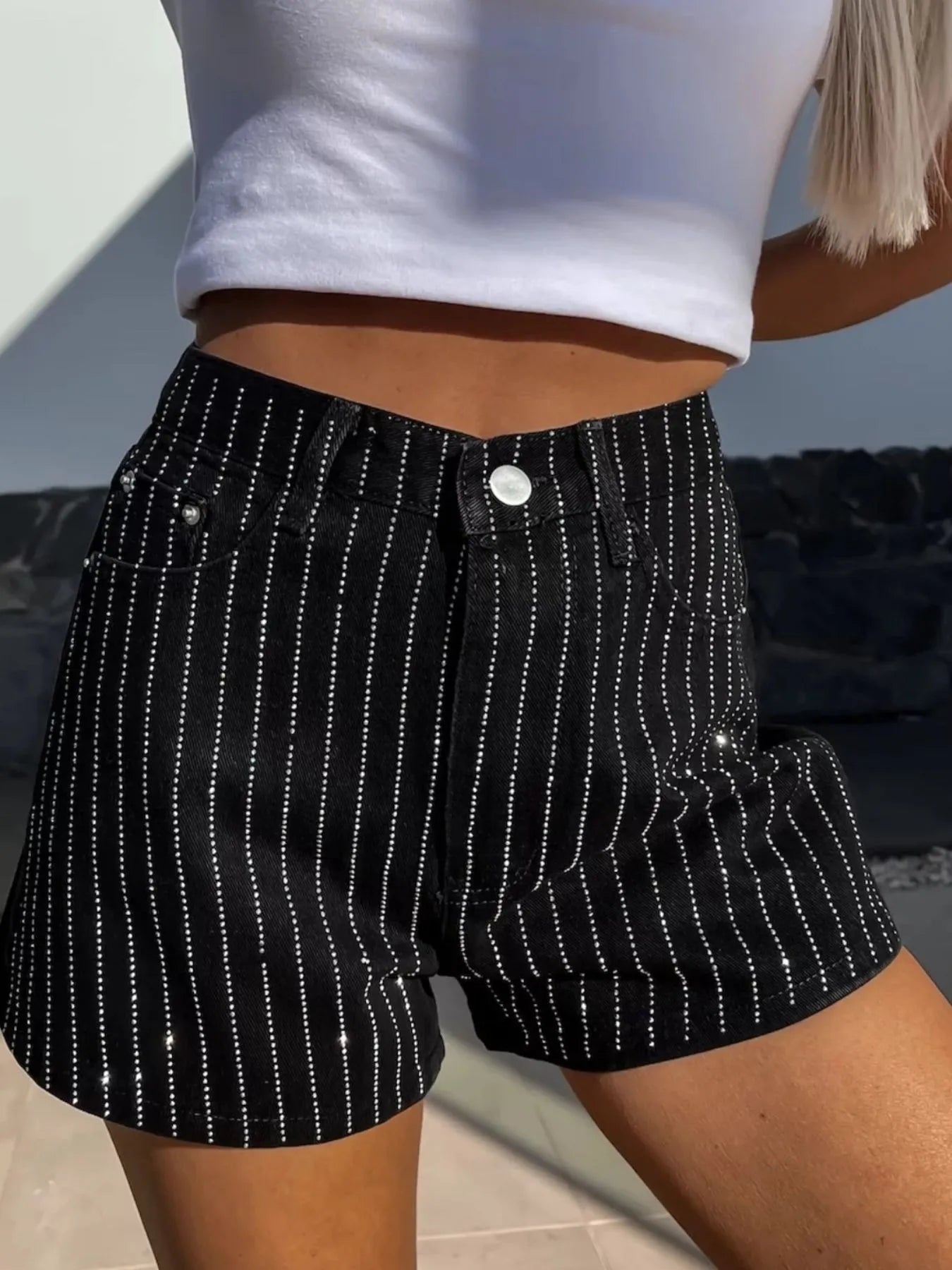 Women's high waist denim shorts black classic wash jean shorts pockets S-2XL