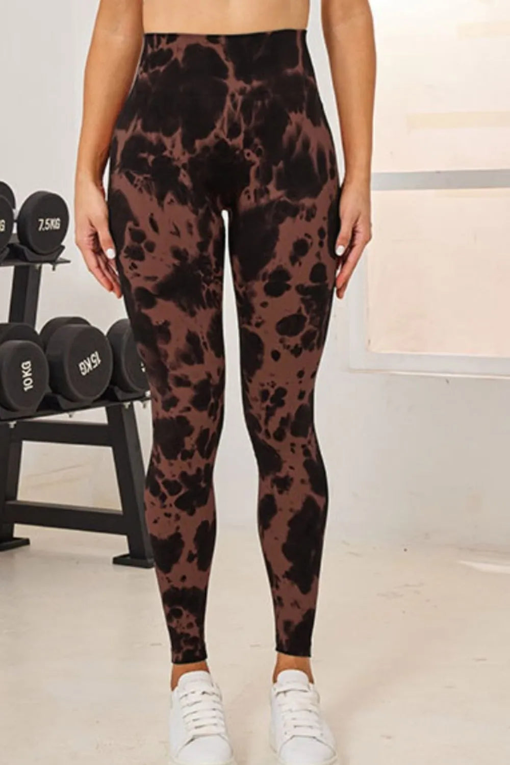 Women's tie-dye high waist leggings in brown – colorful athleisure yoga pants