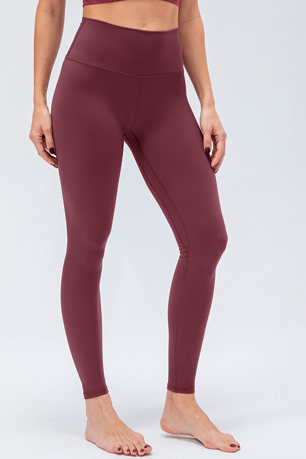 Wide waistband slim fit leggings burgundy 4-way stretch women's activewear