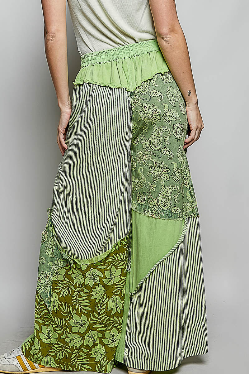 Wide leg patchwork pants women floral stripe star patch cotton boho festival
