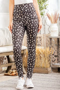 Women's leopard print high waist leggings in black – opaque stretch activewear, sizes S to 3XL