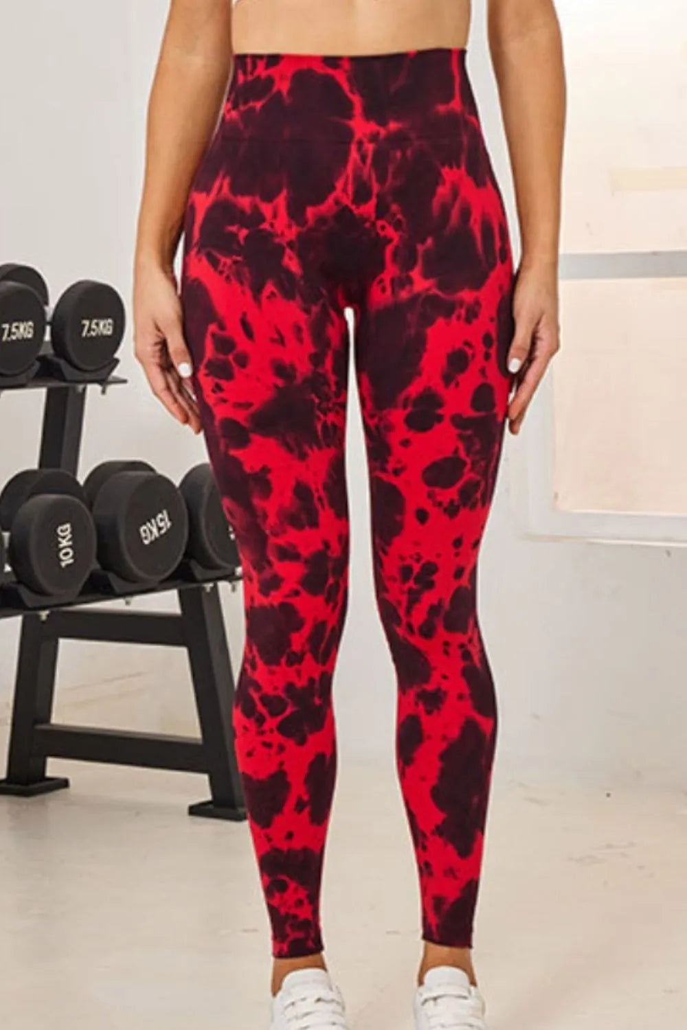 Women's tie-dye high waist leggings in deep red – nylon spandex active leggings
