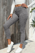 Ribbed high waist leggings women gray opaque sculpting workout activewear front view