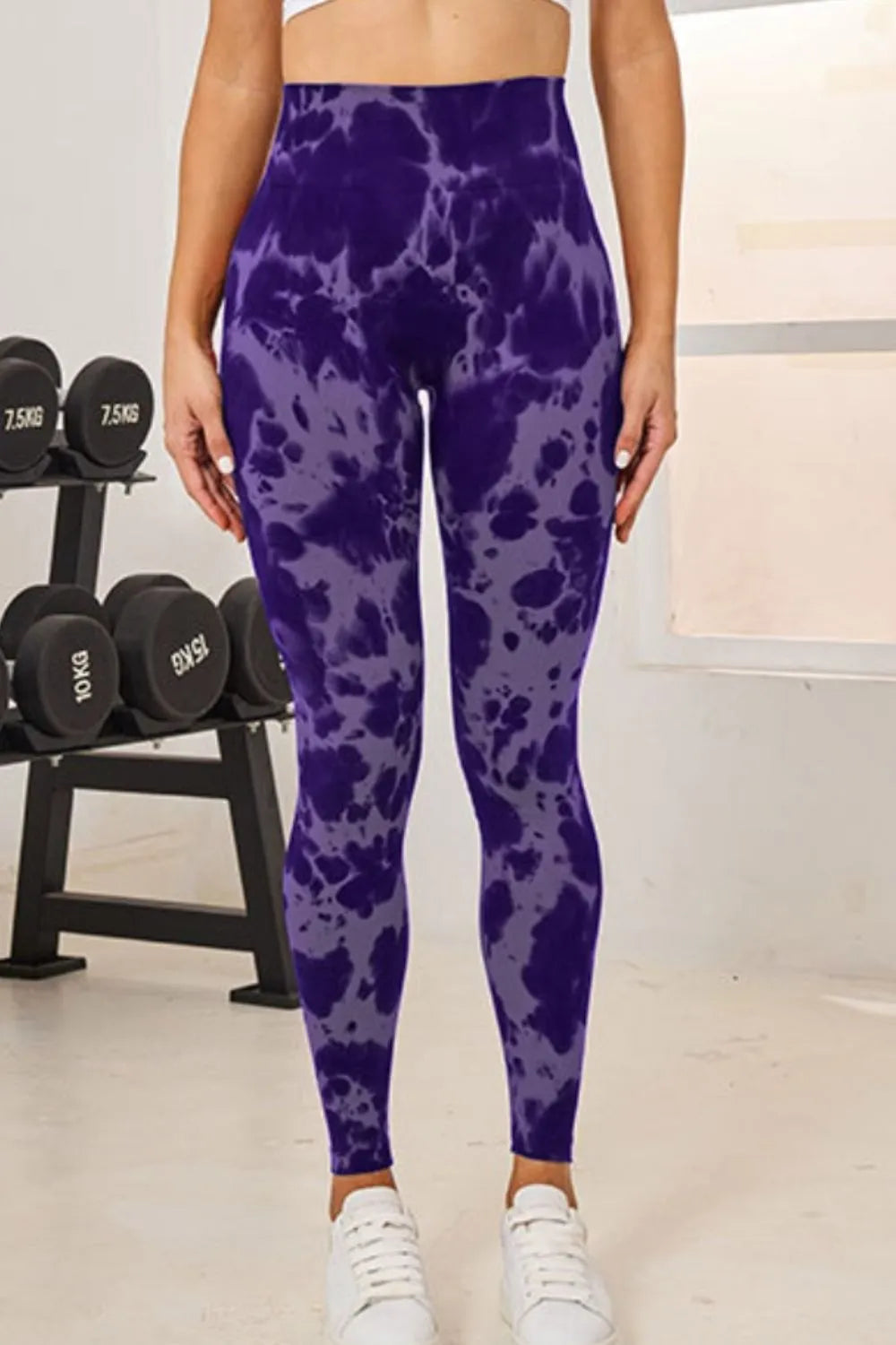 Women's tie-dye high waist leggings in purple – sculpting high rise workout pants