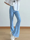 Floral Print Flare Leg Pants in Blue Flower – front view, flare-leg silhouette with dreamy floral print