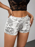 Leopard print denim shorts women white high waist jean shorts front view