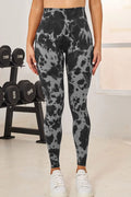 Women's tie-dye high waist active leggings in black – buttery soft nylon yoga pants, sizes S to L