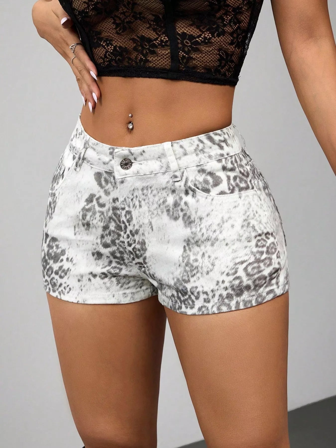 High waist leopard denim shorts women white XS-XL beach festival casual