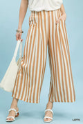 Vertical Stripe Wide Leg Pants in Latte – front view