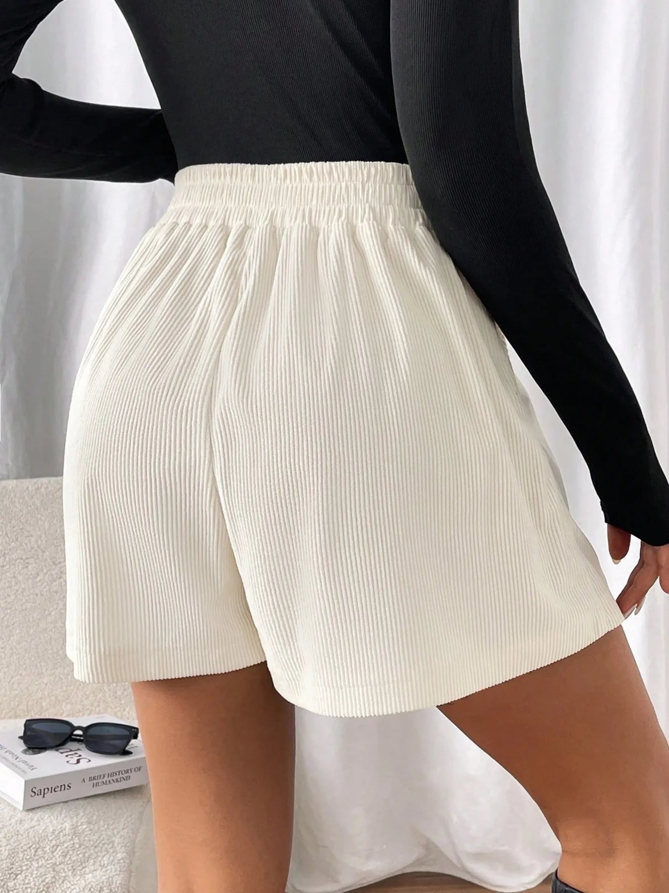 Corduroy high waist shorts women white inclusive sizing S-2XL casual brunch